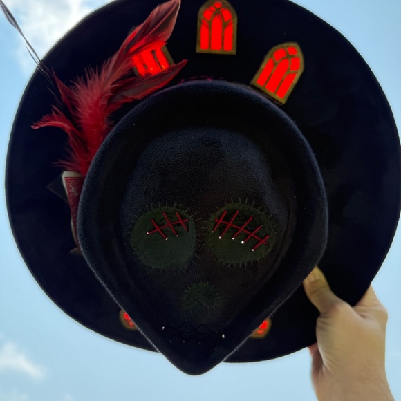 Skull Shaped Suede Halo Hat with Hand Made Stained Glass Windows - Picture 2 of 6